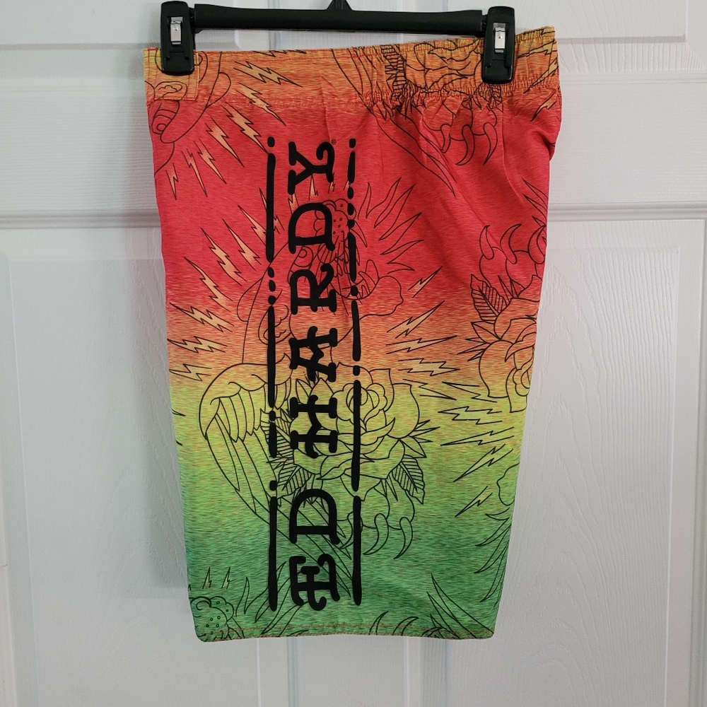 Men Size Small Ed Hardy Neon Floral Swim Trunks Board Shorts Multicolor